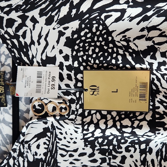 80 Park Black White Animal Print L Blouse - Picture 7 of 7